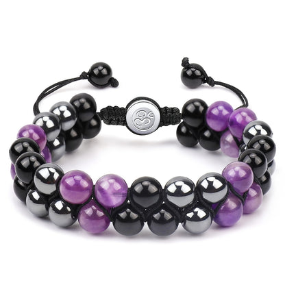 Bracelet œil de tigre et agate tressé ajustable