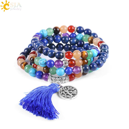 108-bead Lapis Lazuli 7 Chakras Mala Bracelet
