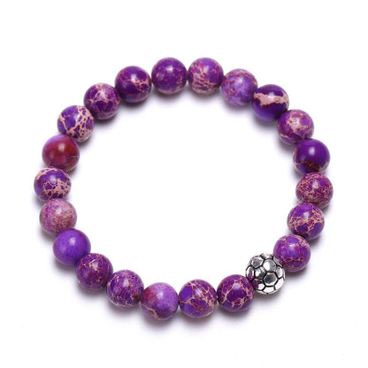 8 mm natural bead bracelet with soccer ball charm