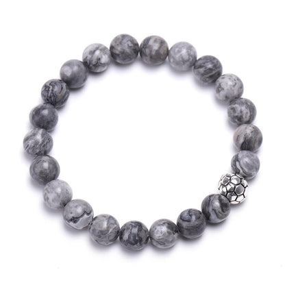 8 mm natural bead bracelet with soccer ball charm