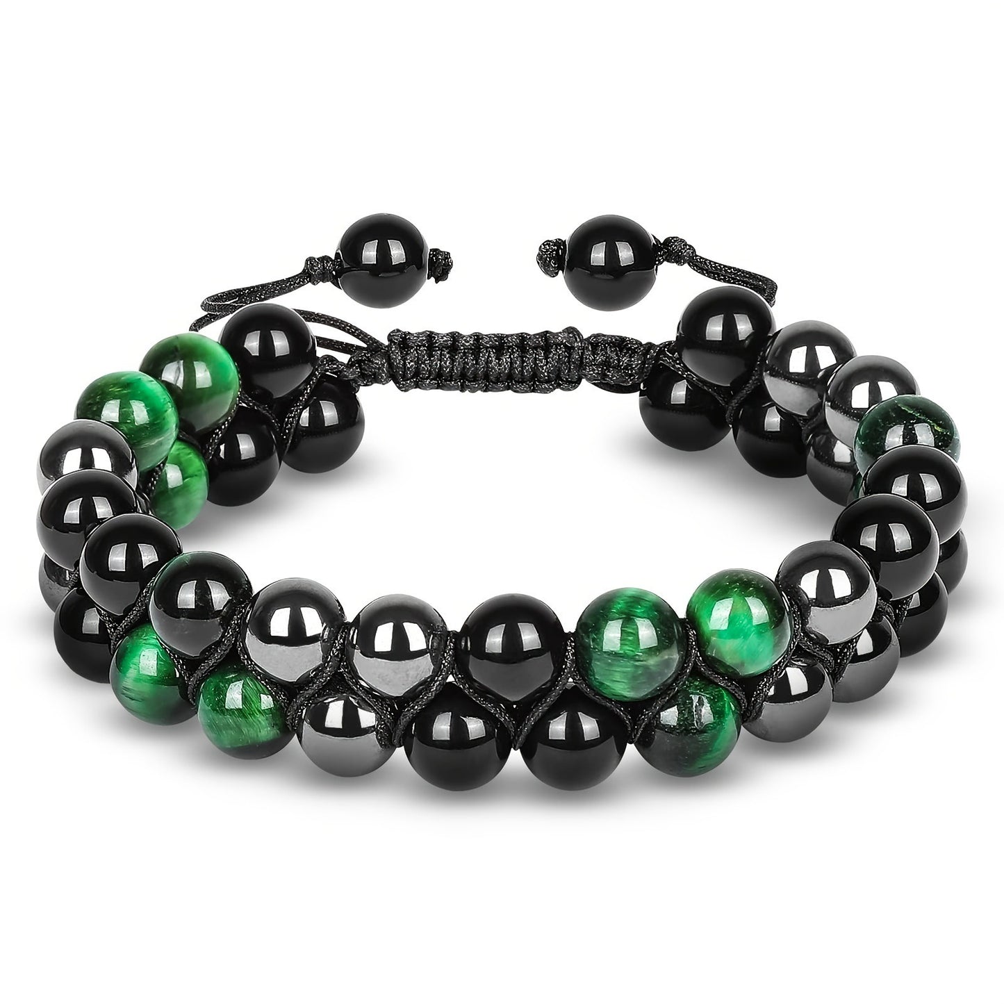 Bracelet œil de tigre et agate tressé ajustable
