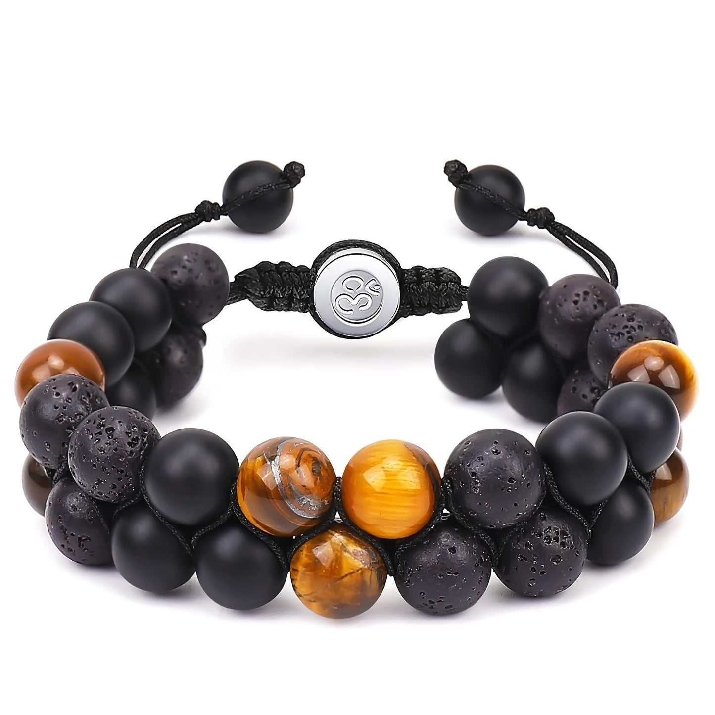 Bracelet œil de tigre et agate tressé ajustable