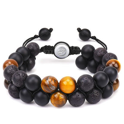 Bracelet œil de tigre et agate tressé ajustable
