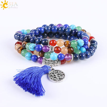 108-bead Lapis Lazuli 7 Chakras Mala Bracelet