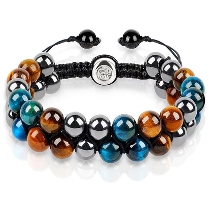 Bracelet œil de tigre et agate tressé ajustable