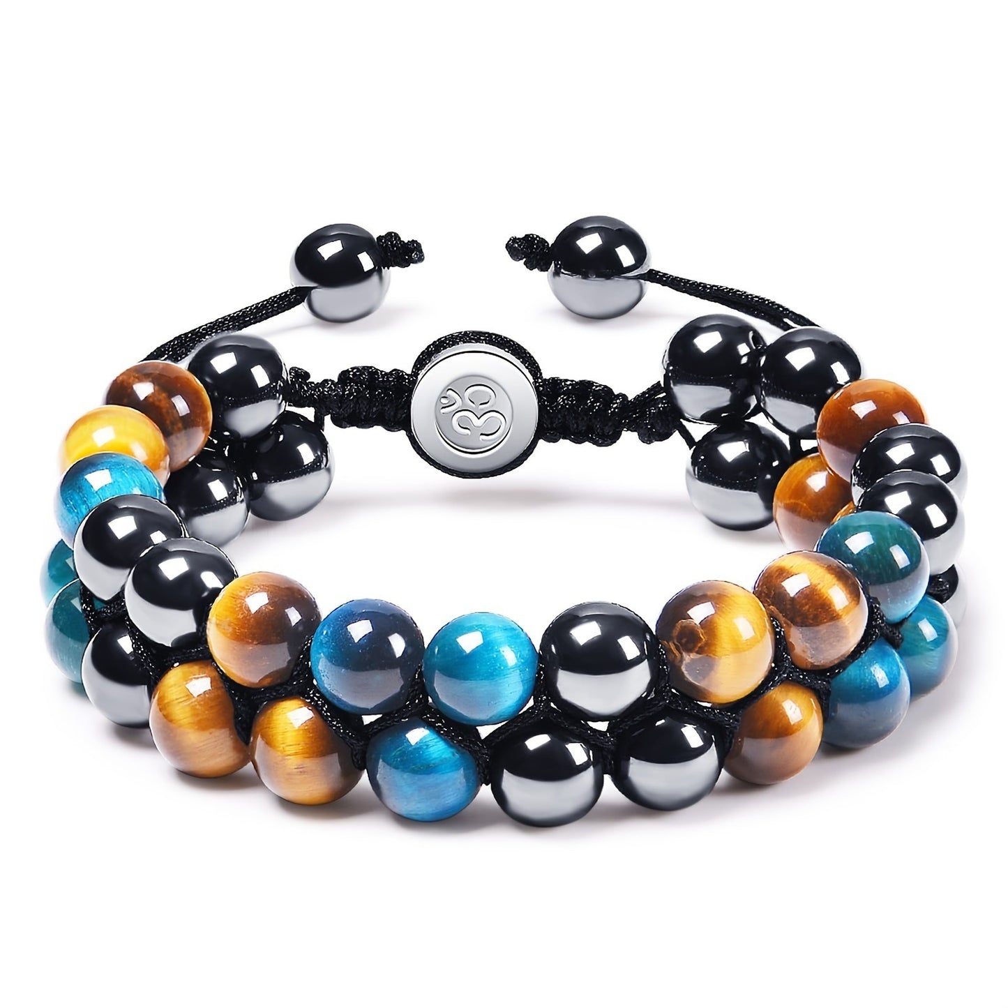 Bracelet œil de tigre et agate tressé ajustable