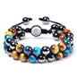 Bracelet œil de tigre et agate tressé ajustable