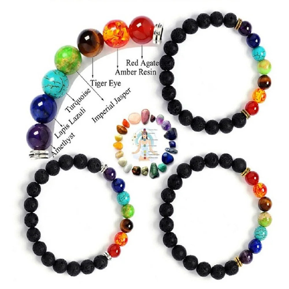 Bracelet 7 chakras en pierre de lave