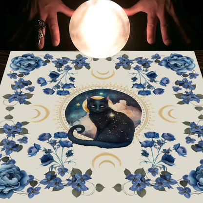 Nappe en flanelle motif tarot, coussin, lune et soleil, arbre porte-bonheur