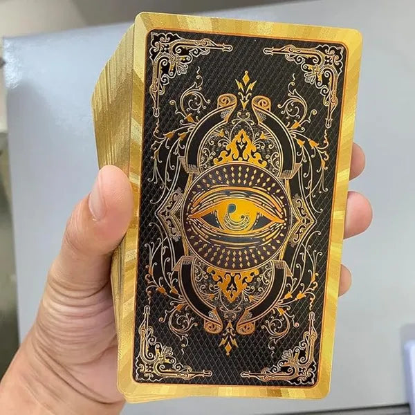 Jeu de tarot bilingue (espagnol et anglais) à feuilles dorées avec guide - 78 cartes spirituelles en PVC imperméable et infroissable