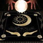 Nappe en flanelle motif tarot, coussin, lune et soleil, arbre porte-bonheur