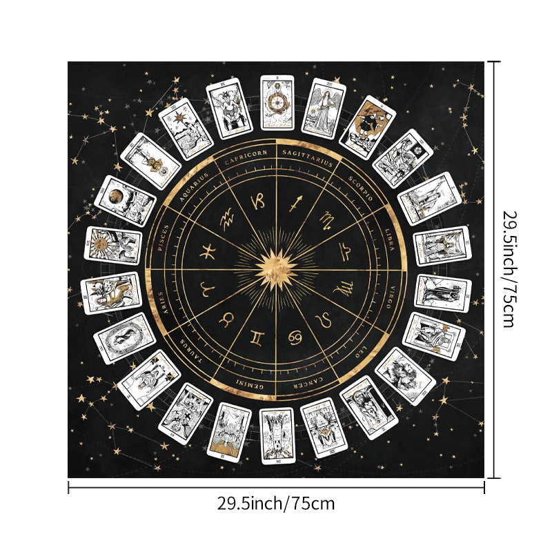 Nappe décorative Tarot, jeu de société, mandala, phases de la lune, motif floral et papillon.