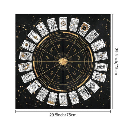 Nappe décorative Tarot, jeu de société, mandala, phases de la lune, motif floral et papillon.