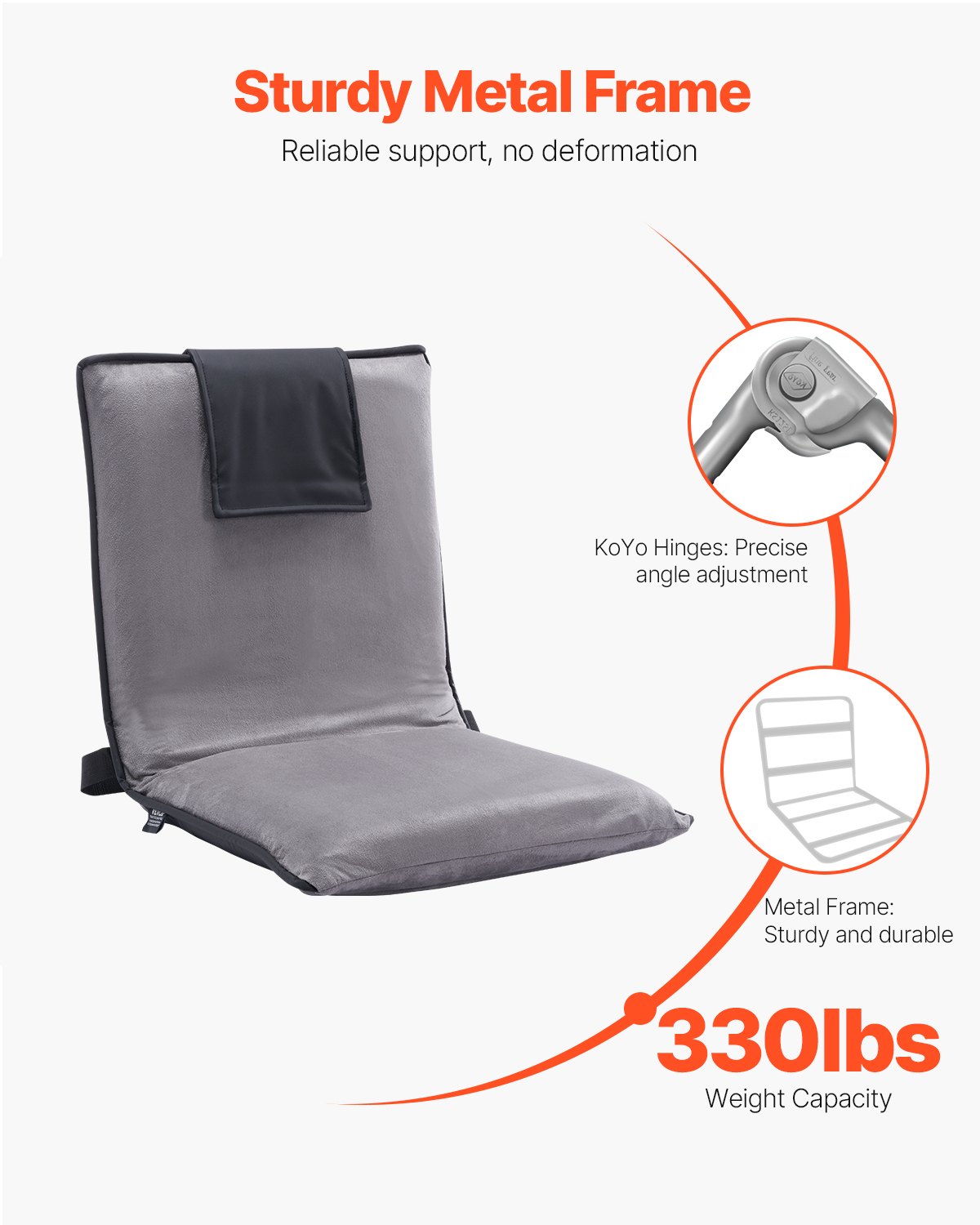 Floor chair, adjustable 6-position meditation chair with backrest, folding sofa chair for reading, watching TV, and playing video games, portable floor chair for kids, teens, and adults, grey