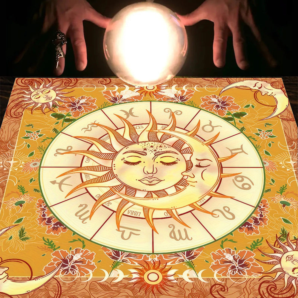 Nappe Tarot, coussin Lune, Soleil, Arbre porte-bonheur, velours