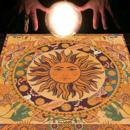 Nappe Tarot, coussin Lune, Soleil, Arbre porte-bonheur, velours