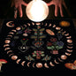 Nappe en flanelle motif tarot, coussin, lune et soleil, arbre porte-bonheur