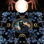 Nappe en flanelle motif tarot, coussin, lune et soleil, arbre porte-bonheur