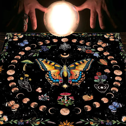 Nappe Tarot, coussin Lune, Soleil, Arbre porte-bonheur, velours