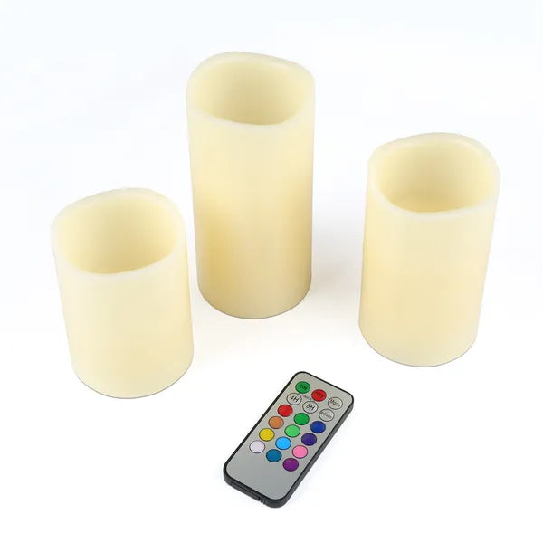 Lot de 3 bougies votives sans flamme, à piles, avec télécommande et minuterie LED à effet vacillant.