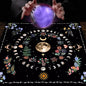 Nappe décorative Tarot, jeu de société, mandala, phases de la lune, motif floral et papillon.